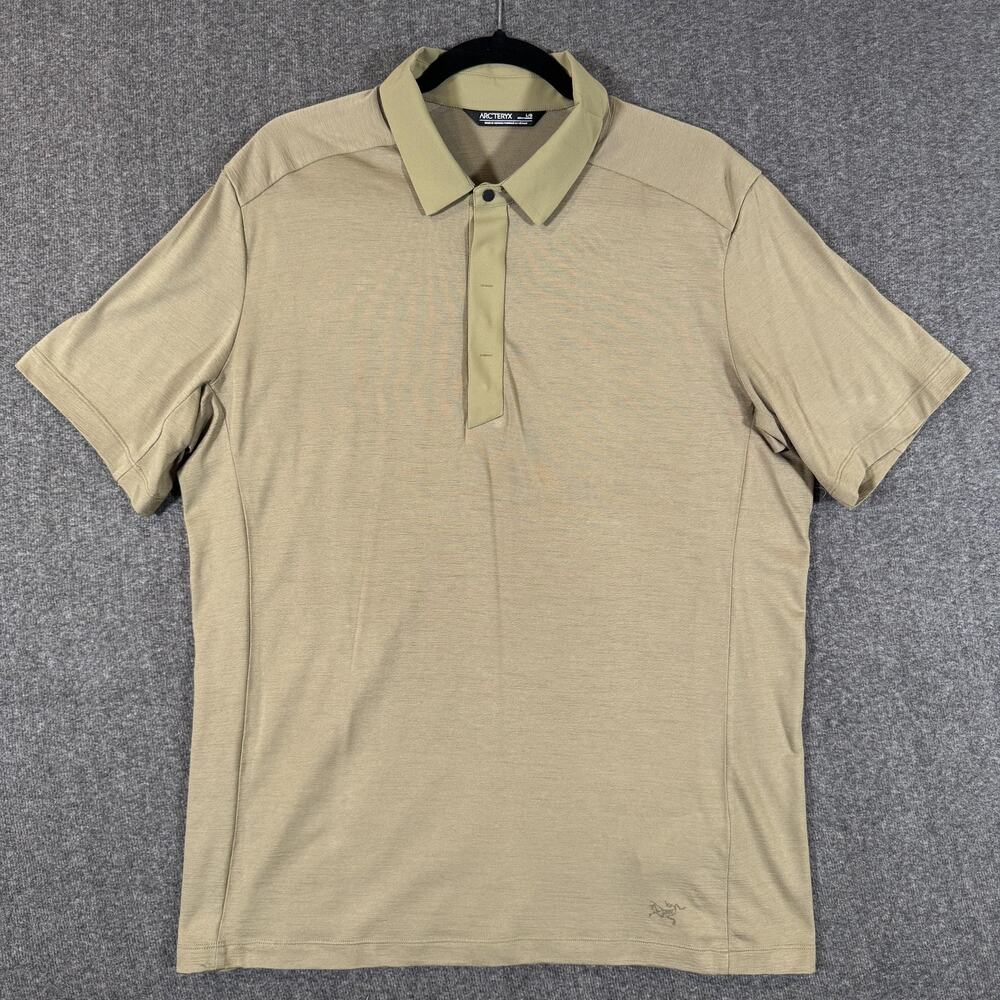 Arc'teryx A2B SS Polo Shirt Mens Large Light Olive Wool Blend Hiking Casual